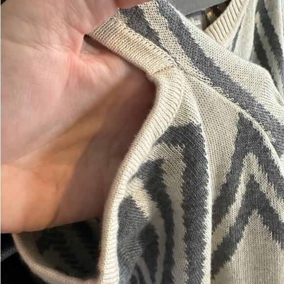 Neiman Marcus Cold Shoulder Sweater Size L Aztec Wool Blend Cream Gray - Picture 5 of 10